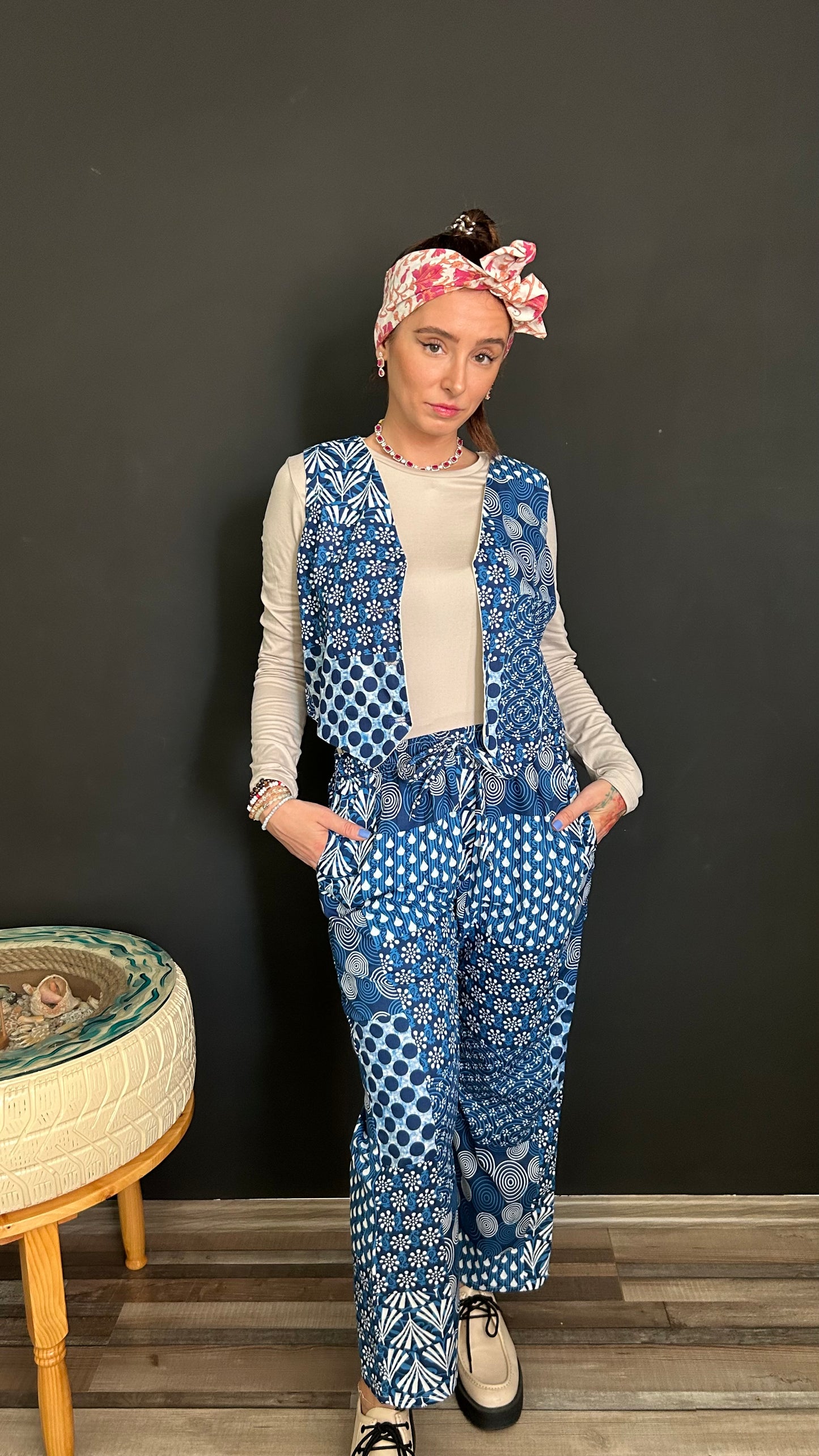 Vest - Indigo Multi pattern