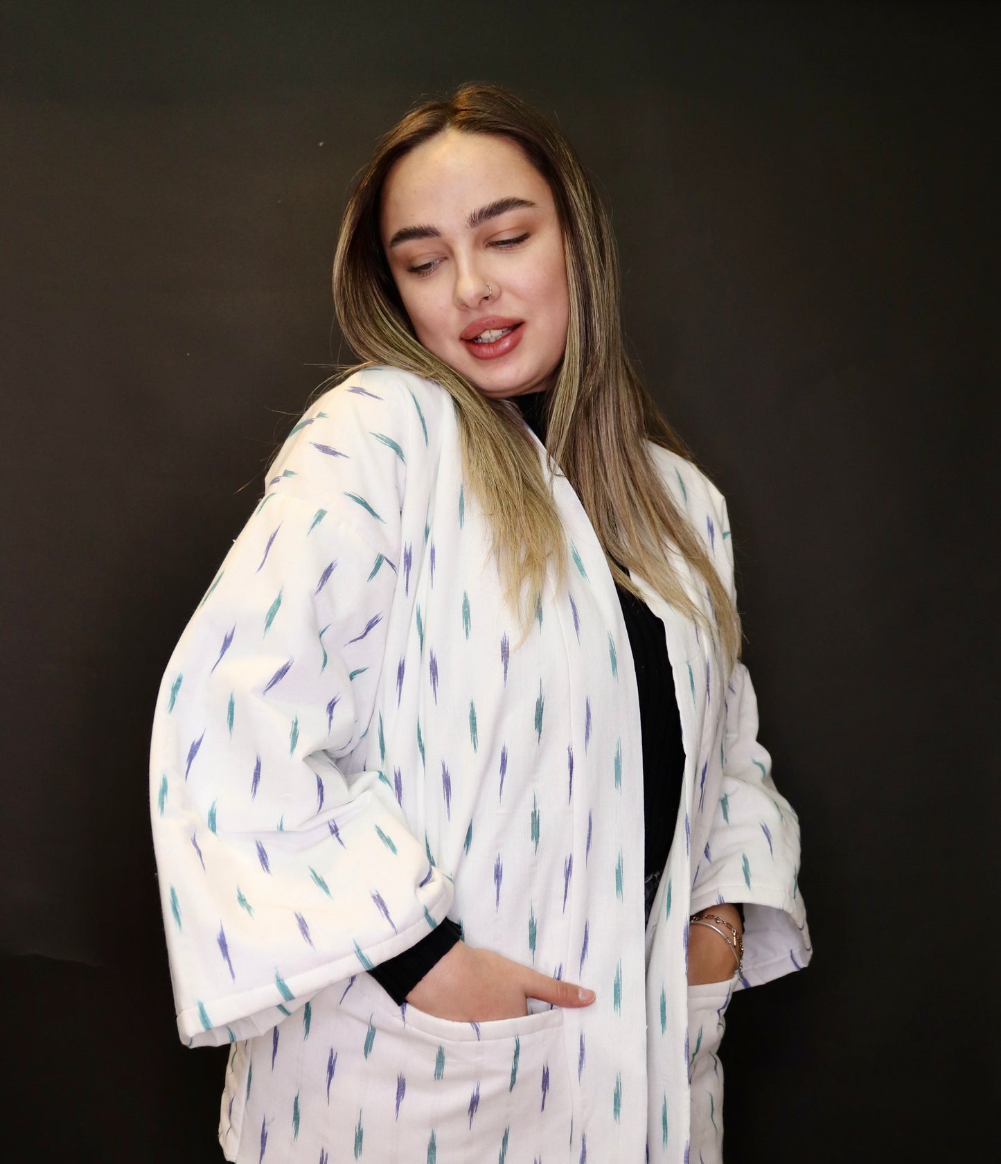 Kimono Style Jacket - Ikkat