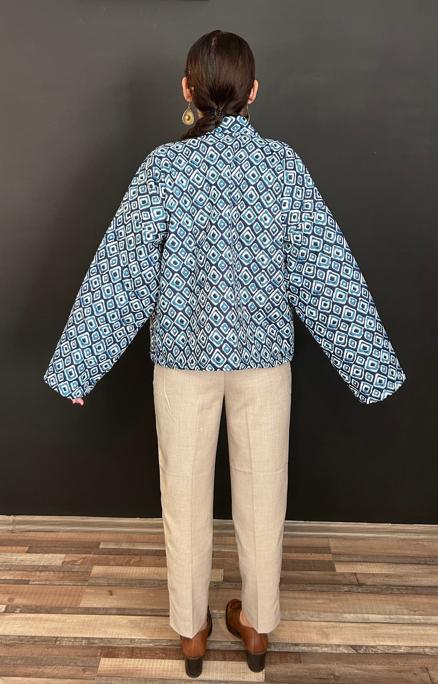 Indigo Diamond Bomber Jacket