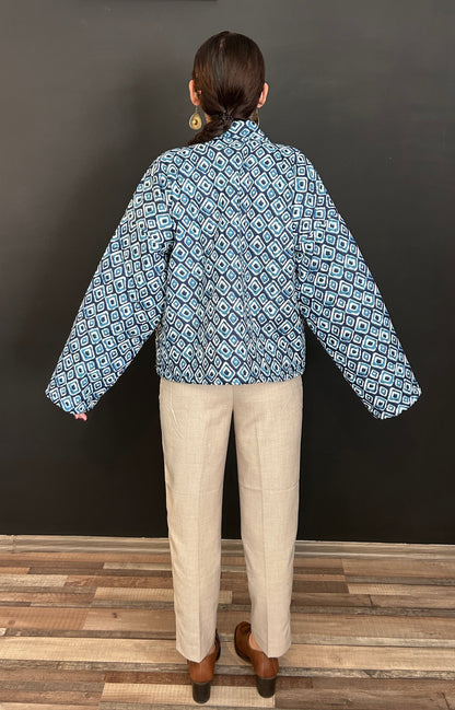 Indigo Diamond Bomber Jacket