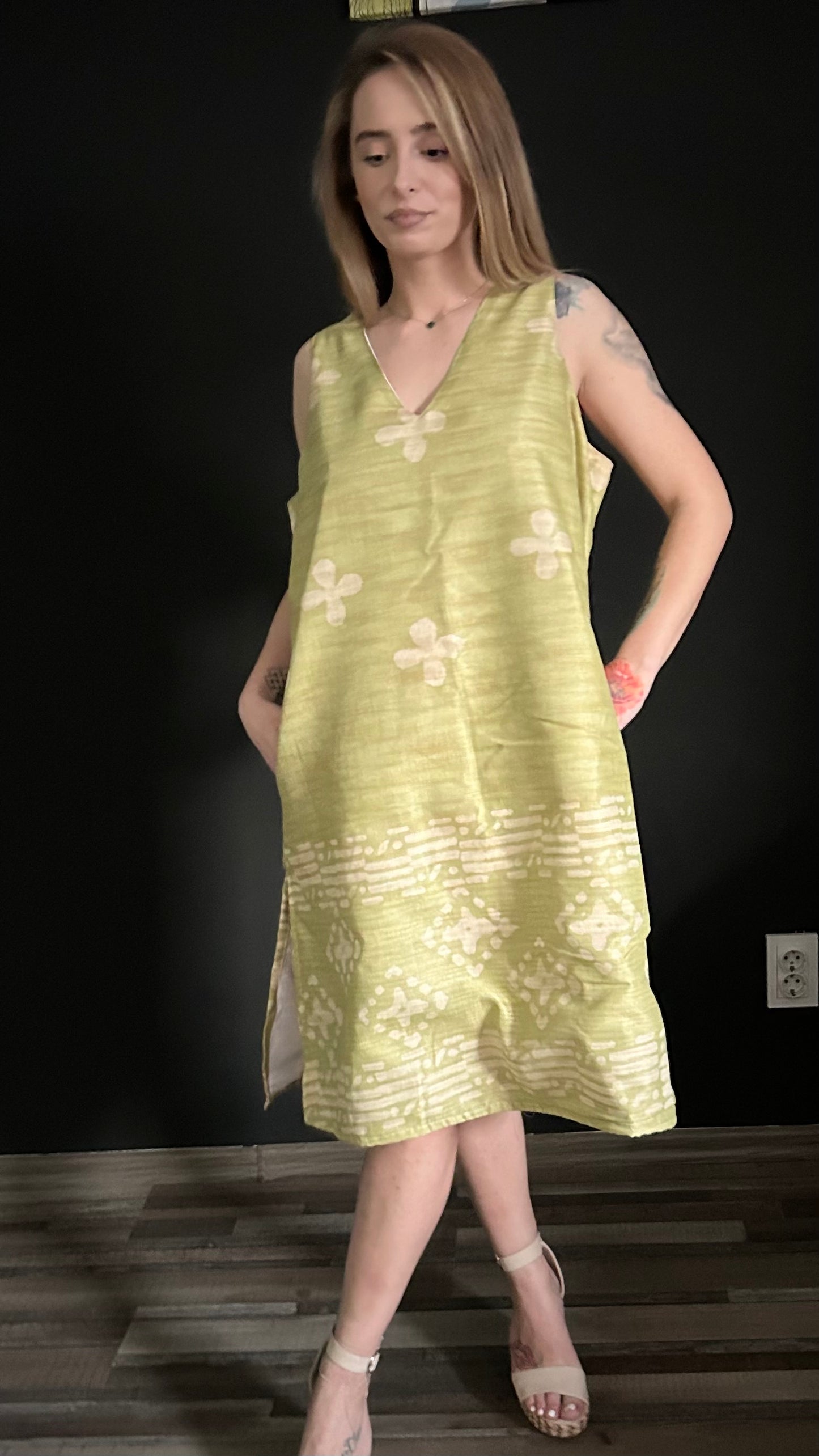 Chanderi Silk Dress - Green