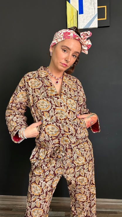 Cropped Jacket - Kalamkari Mustard flower