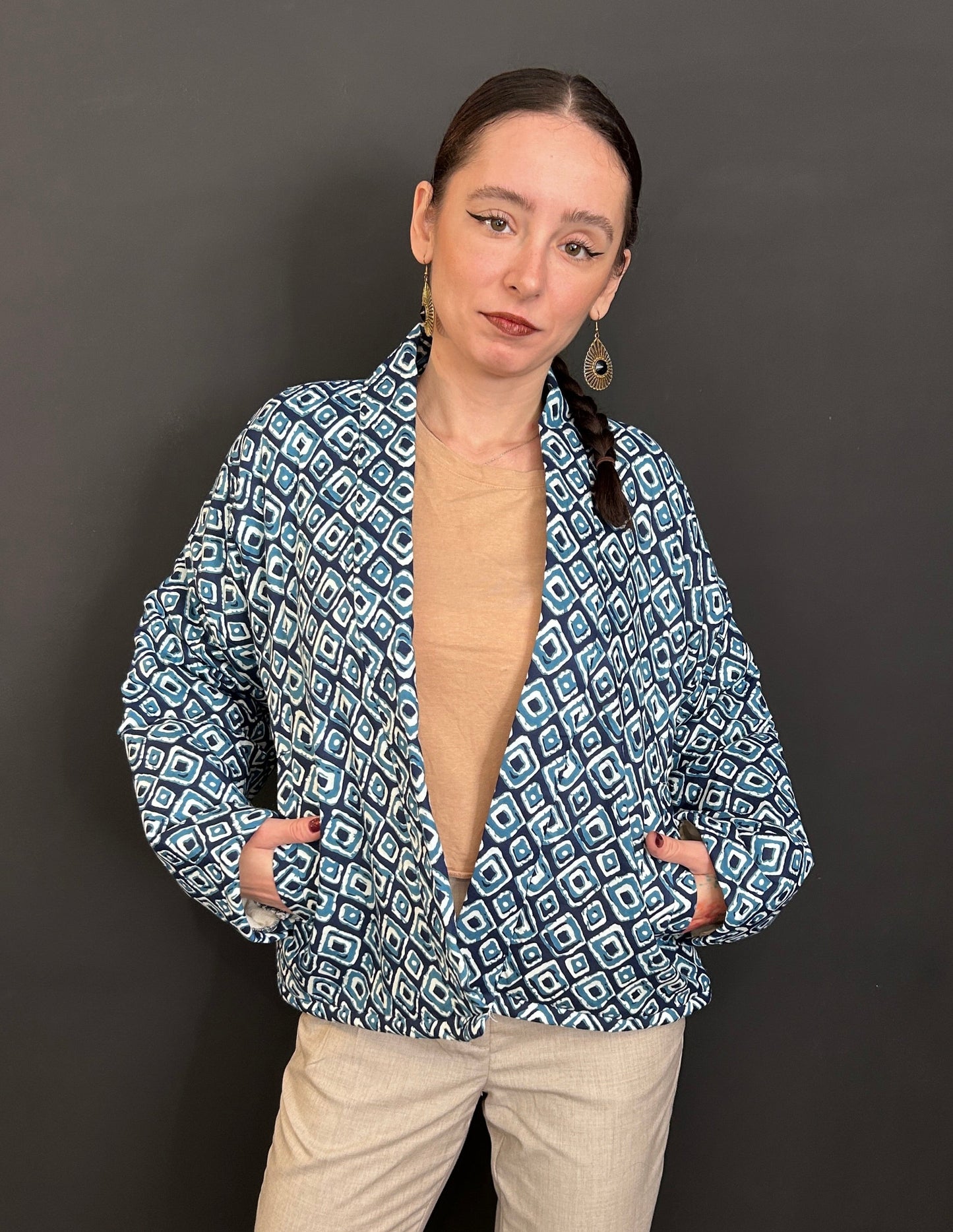 Indigo Diamond Bomber Jacket