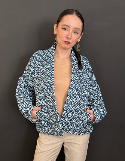 Indigo Diamond Bomber Jacket