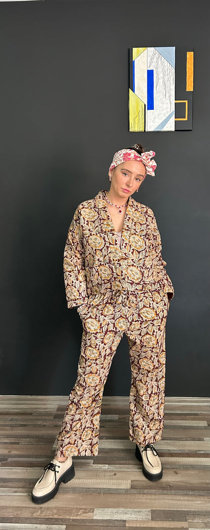 Cropped Jacket - Kalamkari Mustard flower