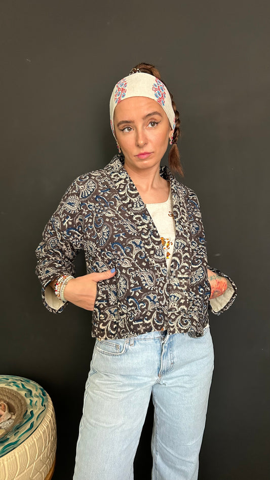Cropped Jacket - Kalamkari Grey
