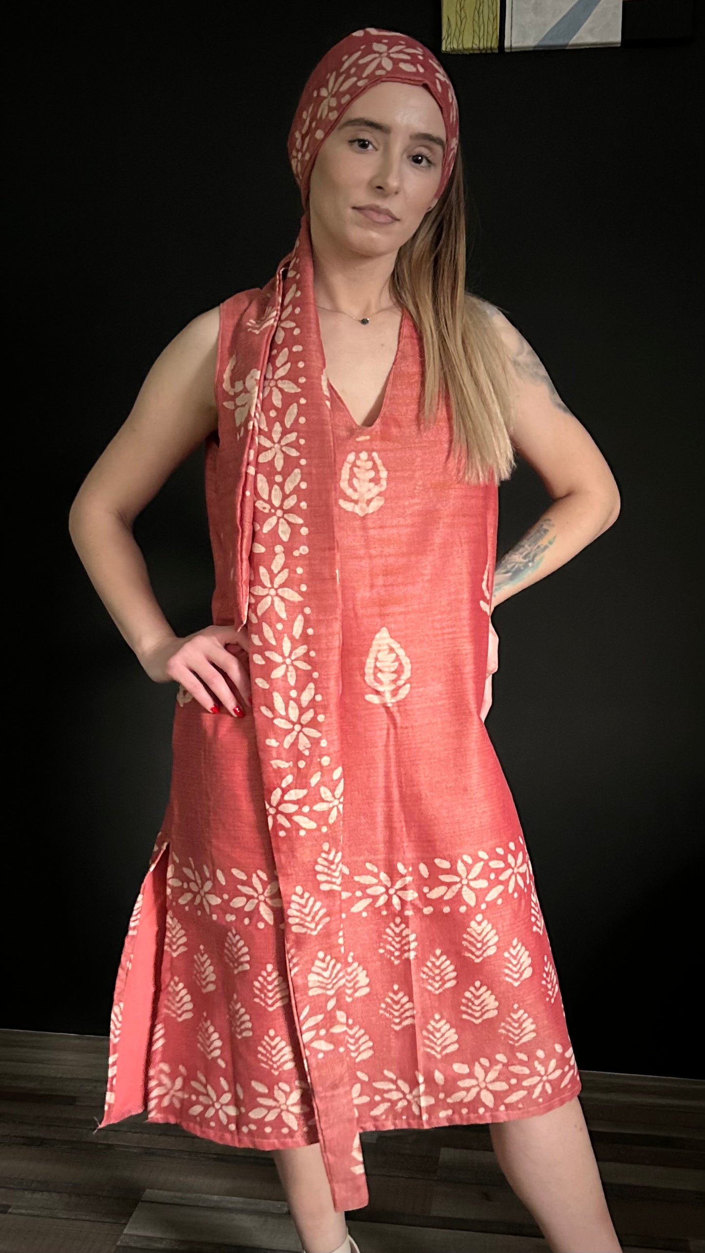 Chanderi Silk Dress - Brick Red