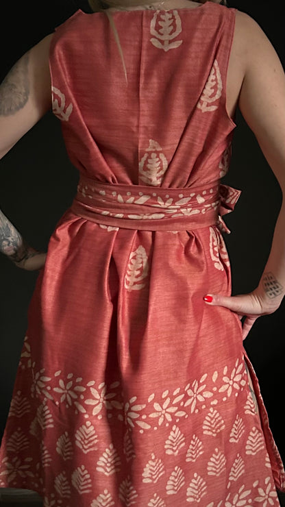 Chanderi Silk Dress - Brick Red