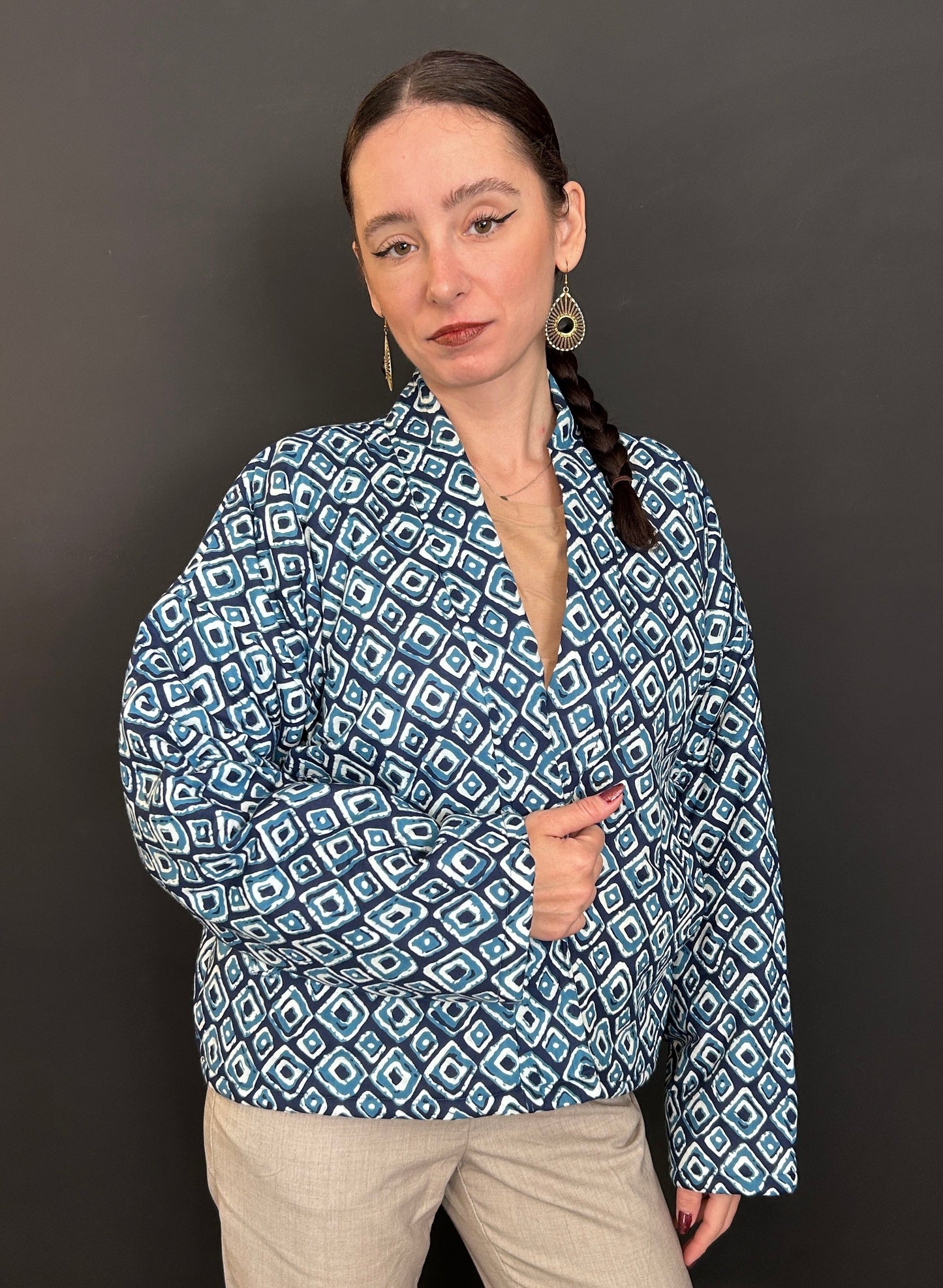 Indigo Diamond Bomber Jacket