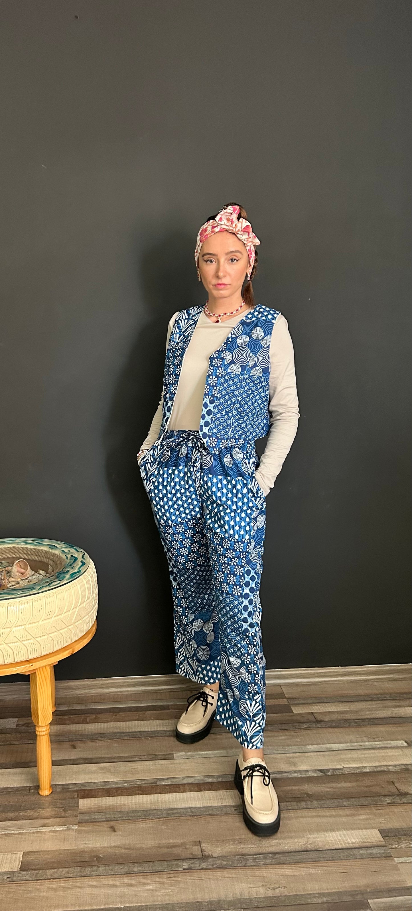 Vest - Indigo Multi pattern