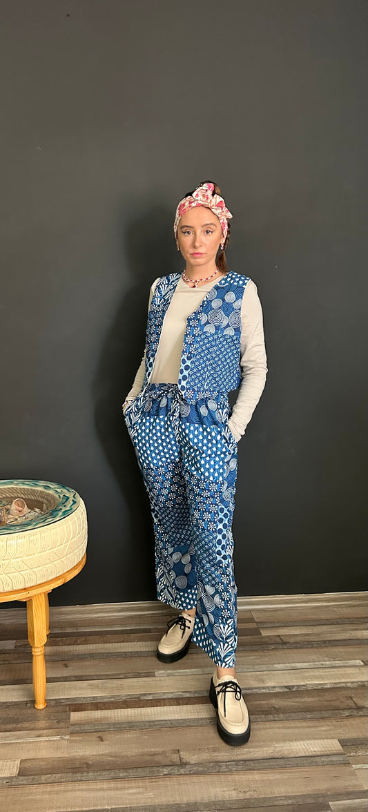 Vest - Indigo Multi pattern