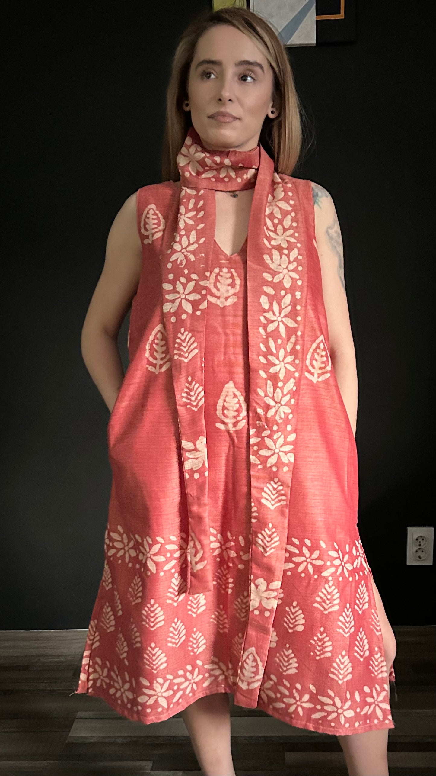 Chanderi Silk Dress - Brick Red